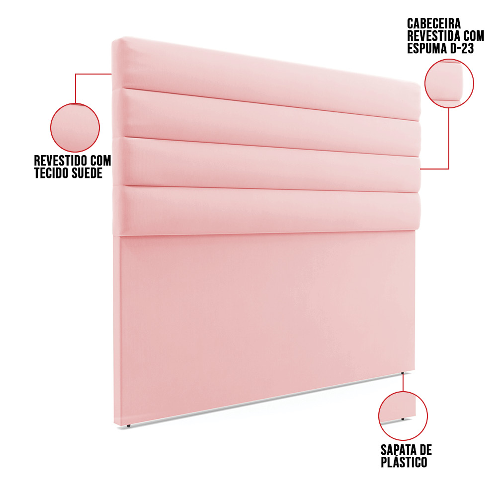 Cabeceira California Para Cama Box Casal 140 cm Suede Rosa Bebê - D'Rossi