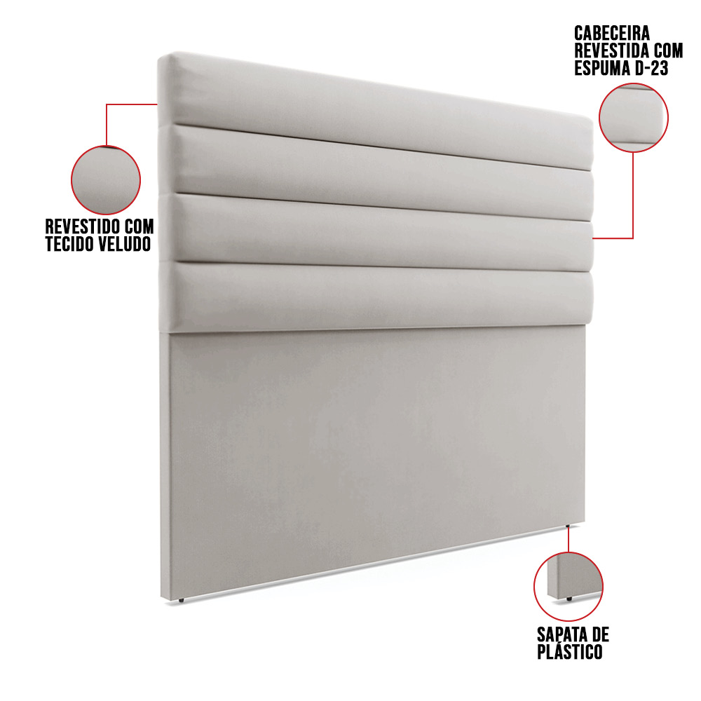 Cabeceira California Para Cama Box Casal 140 cm Veludo Cinza - D'Rossi
