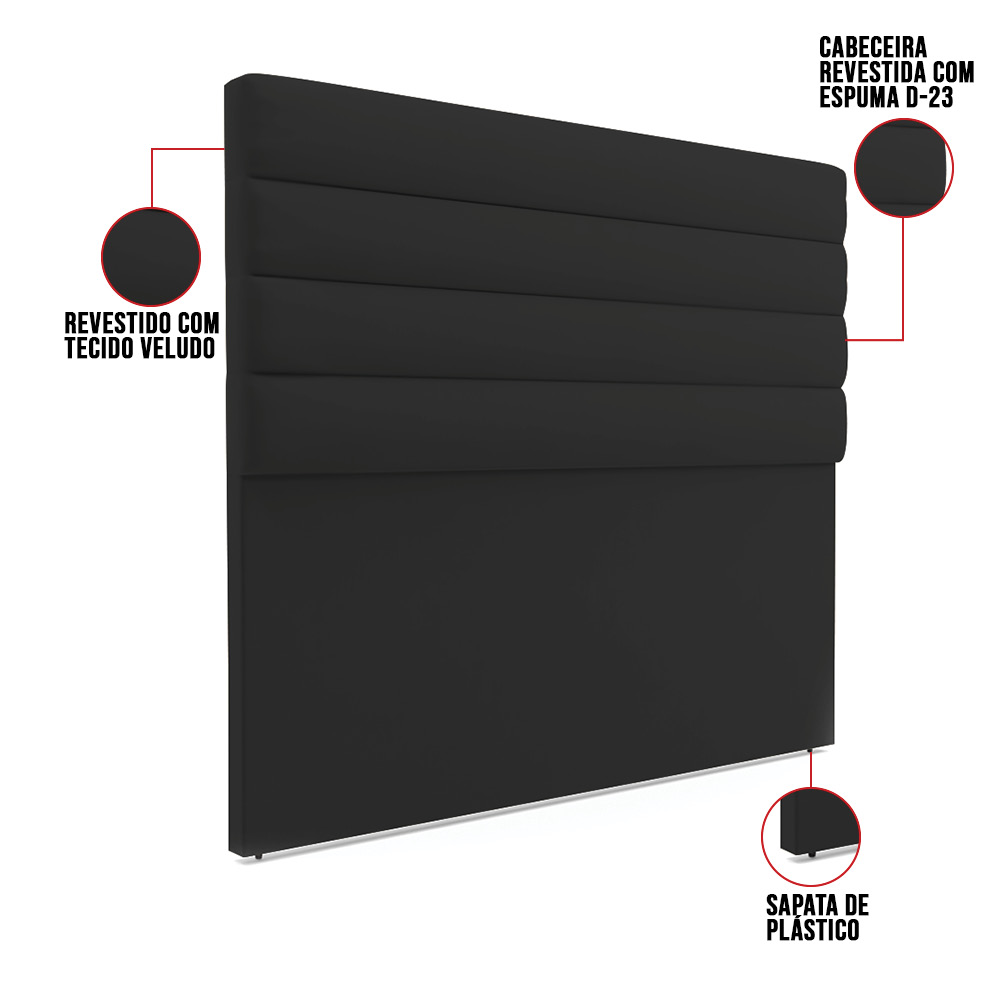 Cabeceira California Para Cama Box Casal 140 cm Veludo Preto - D'Rossi