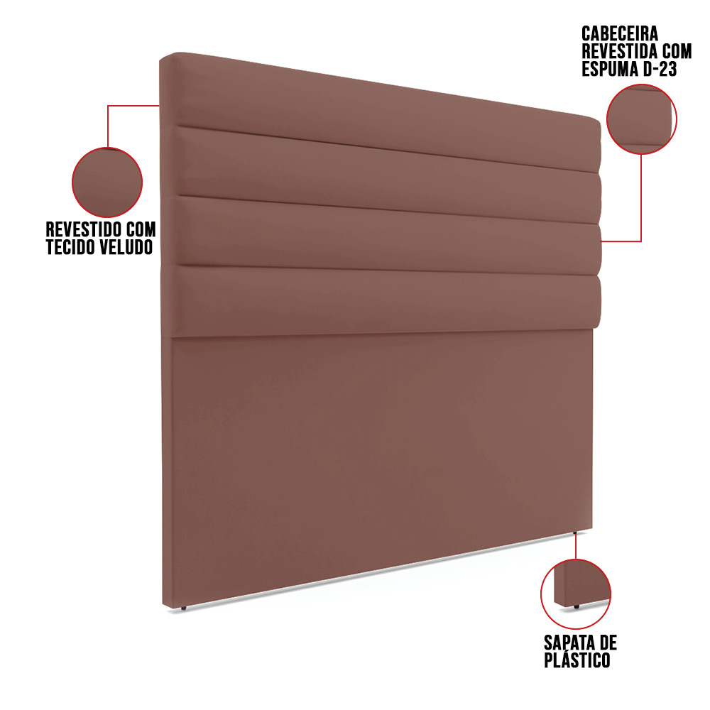 Cabeceira California Para Cama Box Casal 140 cm Veludo Rosê - D'Rossi
