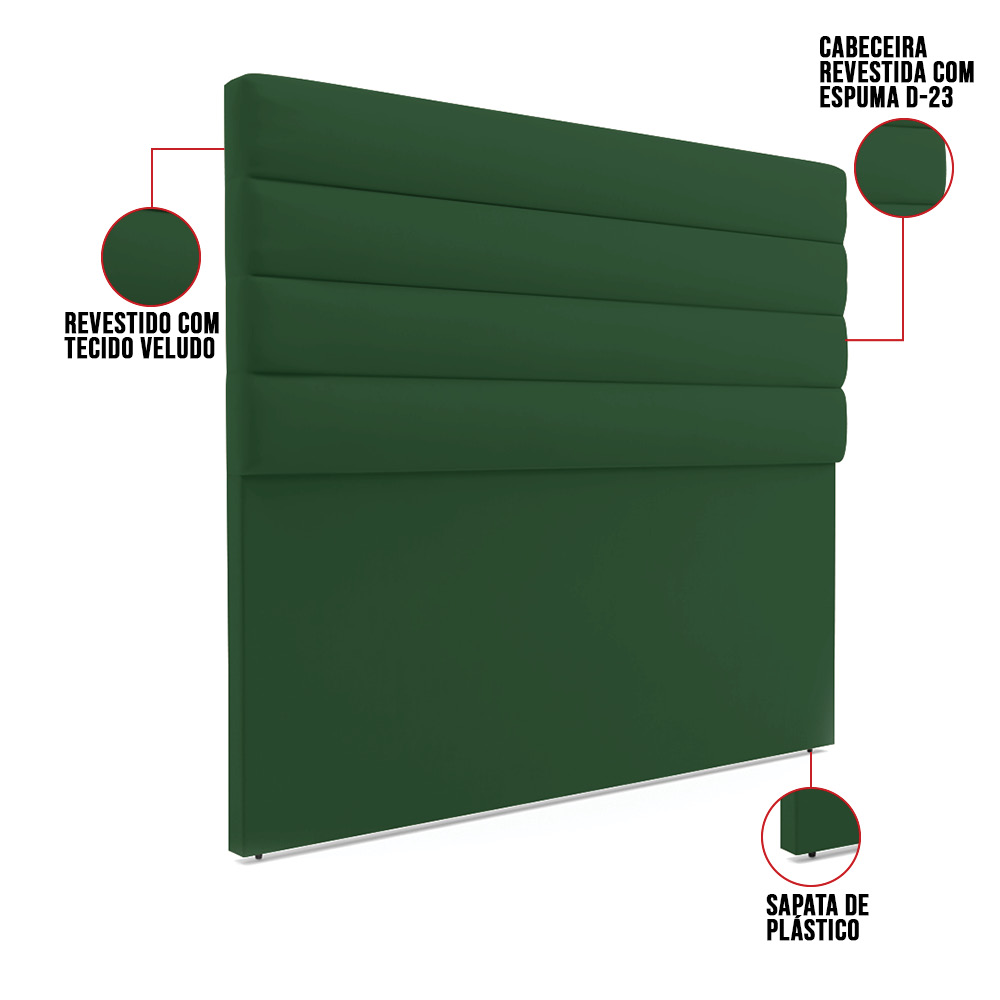 Cabeceira California Para Cama Box Casal 140 cm Veludo Verde - D'Rossi