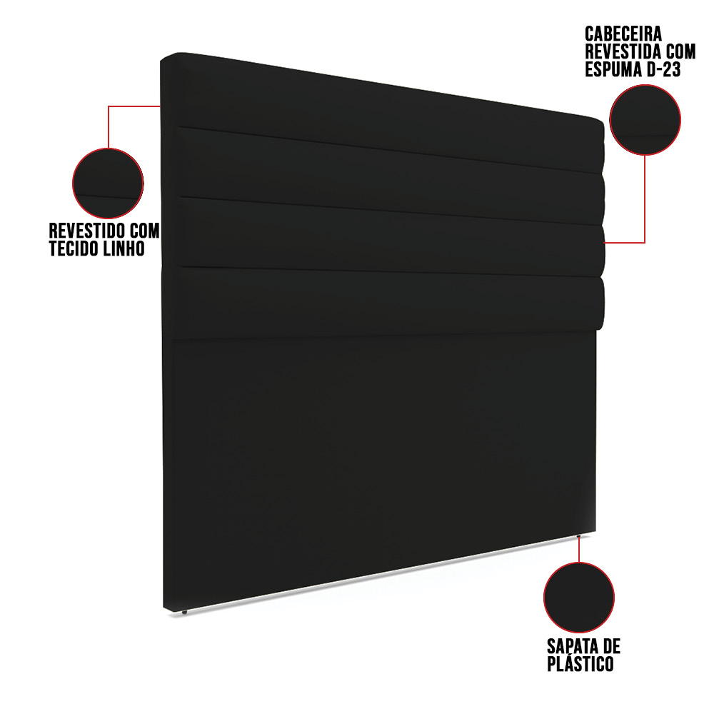 Cabeceira California Para Cama Box Queen 160 cm Linho Preto A79 - D'Rossi