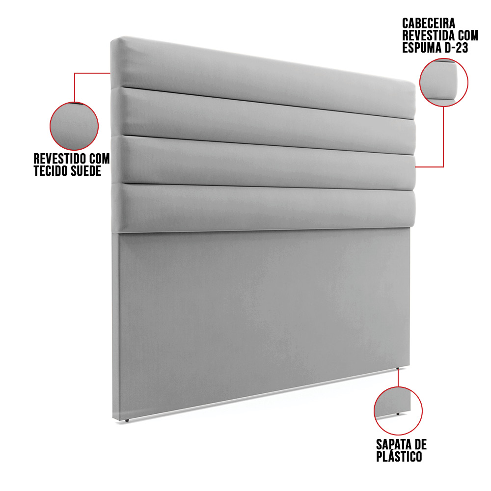 Cabeceira California Para Cama Box Queen 160 cm Suede Cinza - D'Rossi