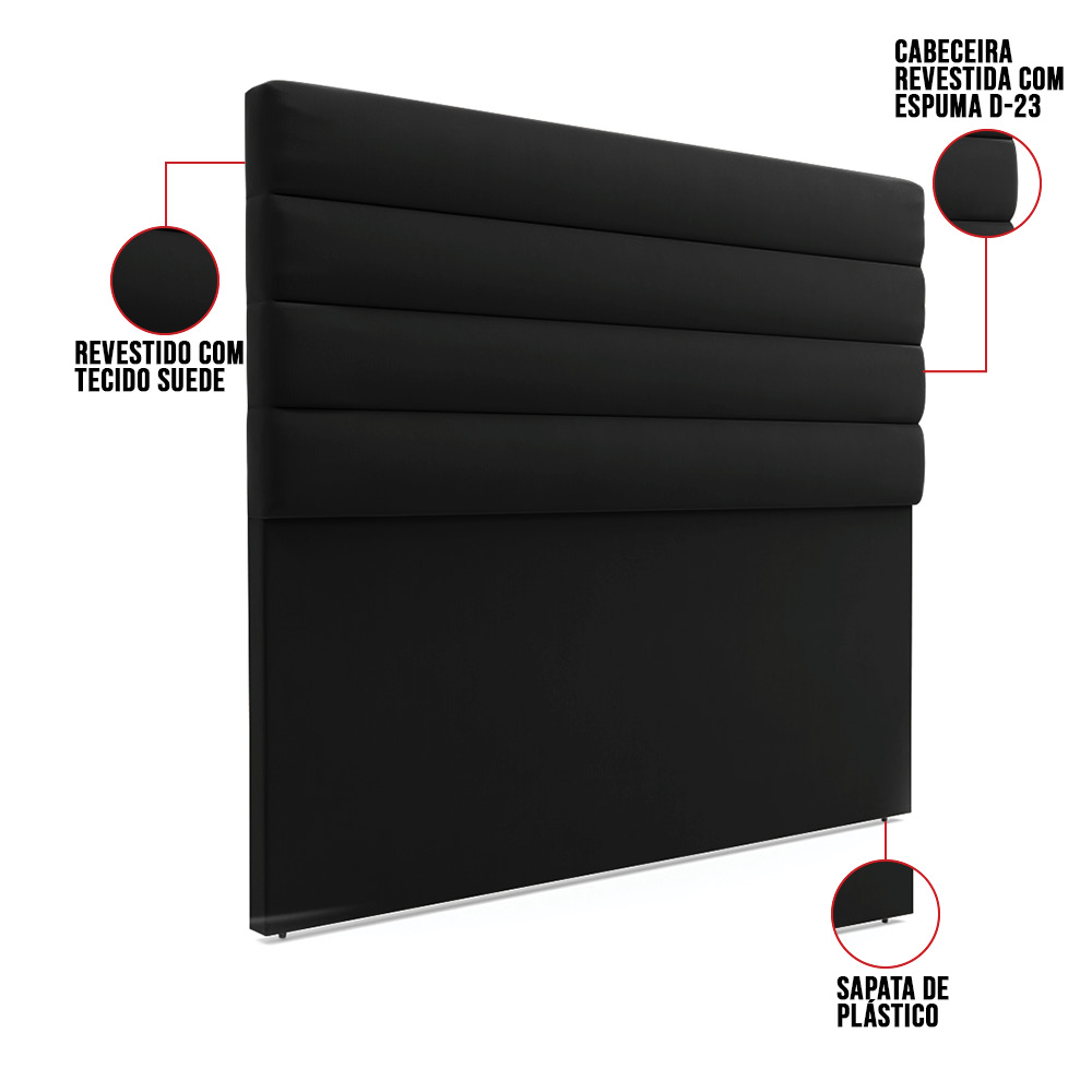 Cabeceira California Para Cama Box Queen 160 cm Suede Preto - D'Rossi
