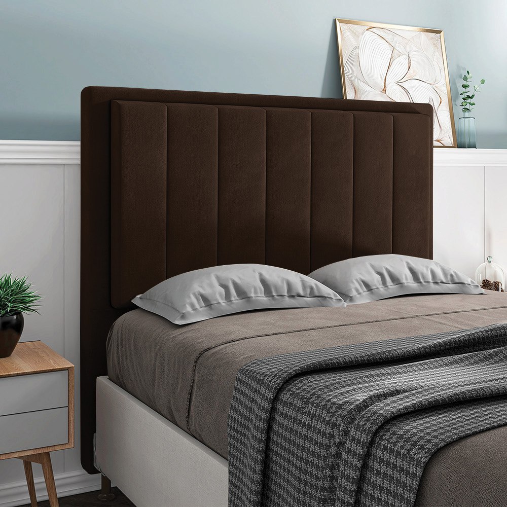 Cabeceira Casal Cama Box 140cm para Quarto Opala Suede Marrom M11 - D'Rossi