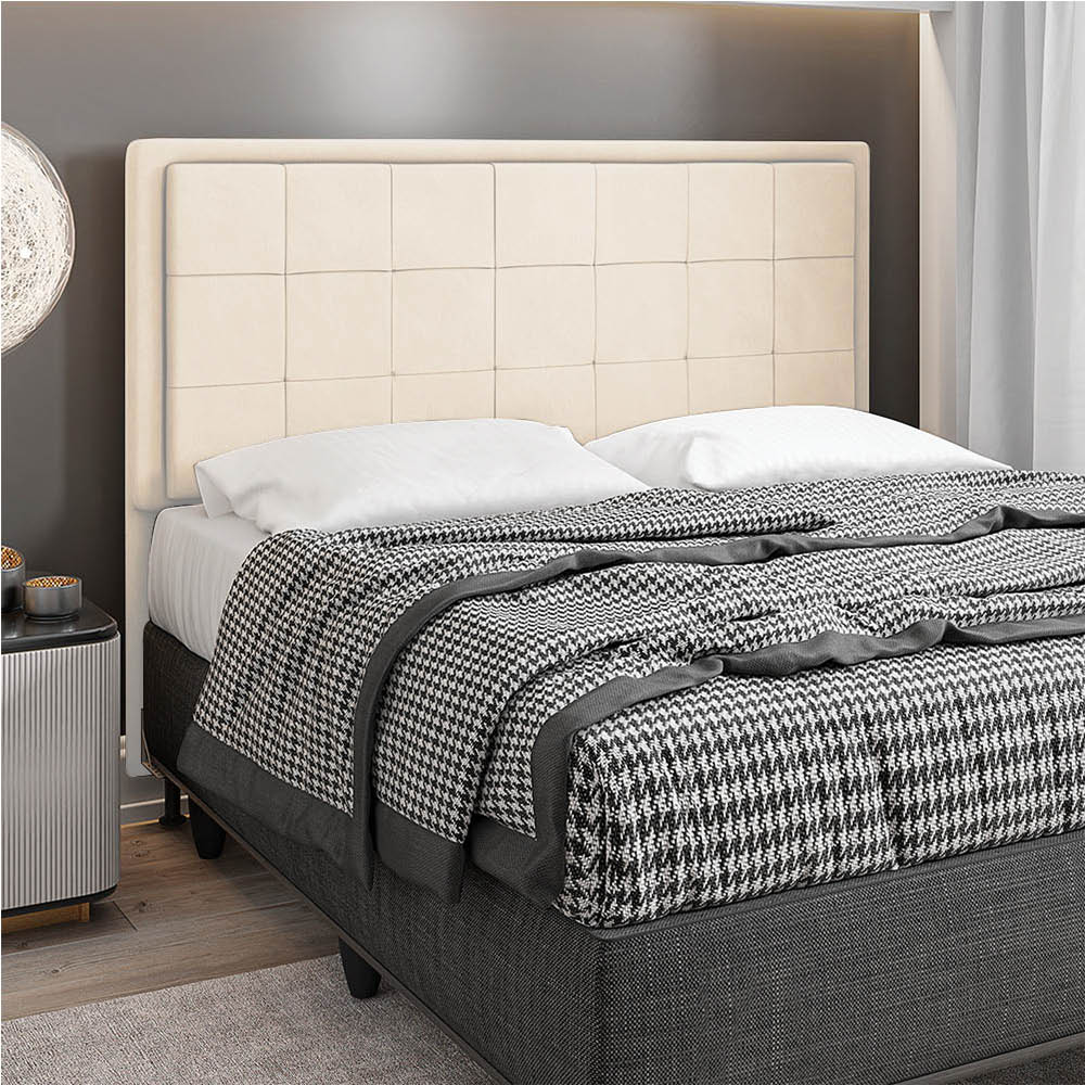 Cabeceira Casal King Cama Box 195cm para Quarto Onix Suede Bege M11 - D'Rossi