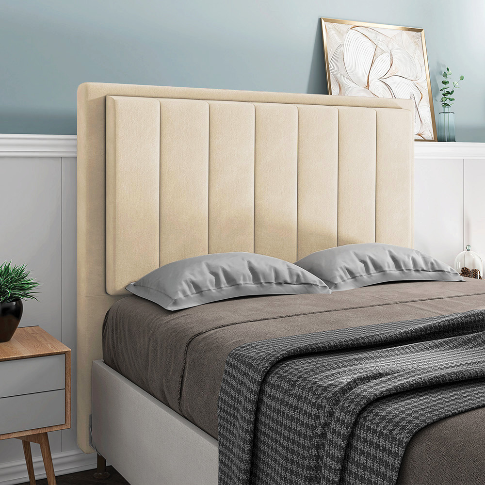 Cabeceira Casal Queen Cama Box 160cm para Quarto Opala Suede Bege M11 - D'Rossi