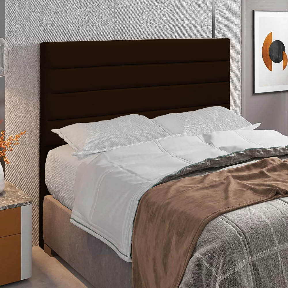 Cabeceira Casal Queen Cama Box 160cm para Quarto Rubi Suede Marrom M11 - D'Rossi