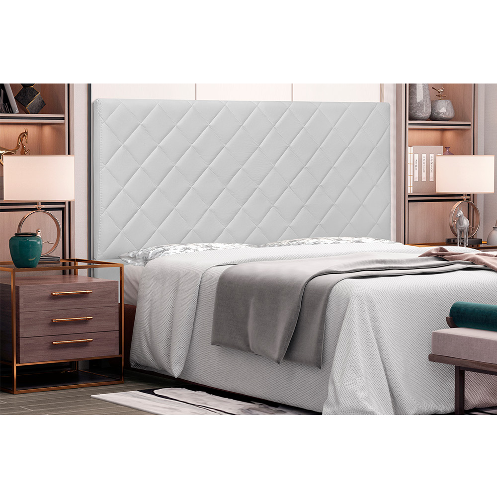 Cabeceira Dubai Para Cama Box Solteiro 90 cm Corino Branco - D'Rossi