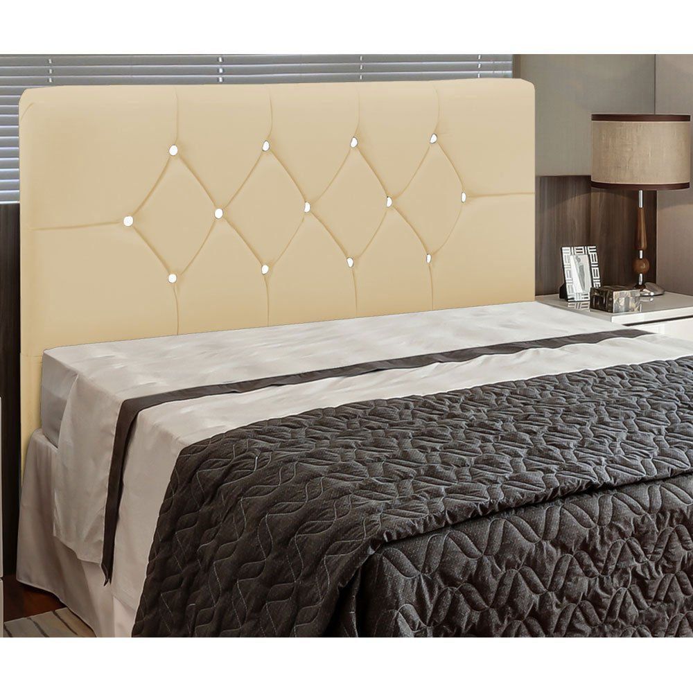 Cabeceira França para Cama Box Solteiro 90 cm Corino Bege D'Rossi