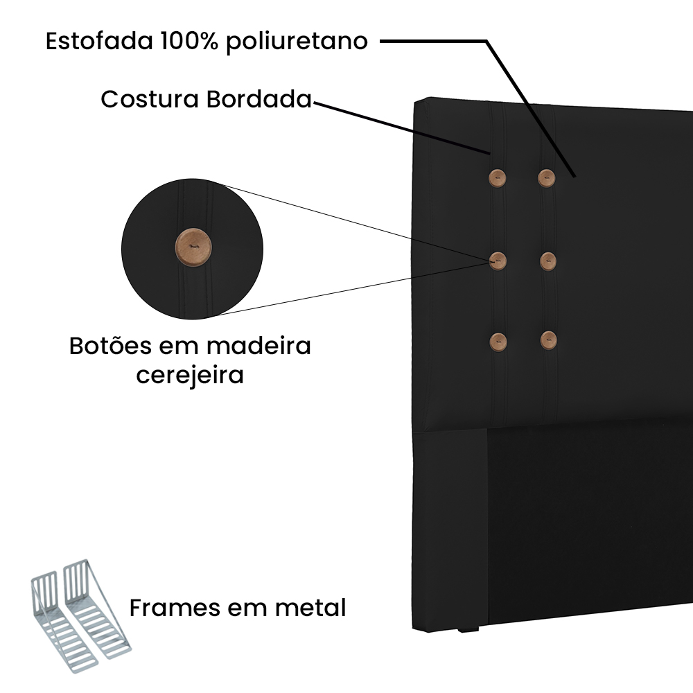 Cabeceira Gênova Para Cama Box Casal 140 cm Corino Preto - D'Rossi