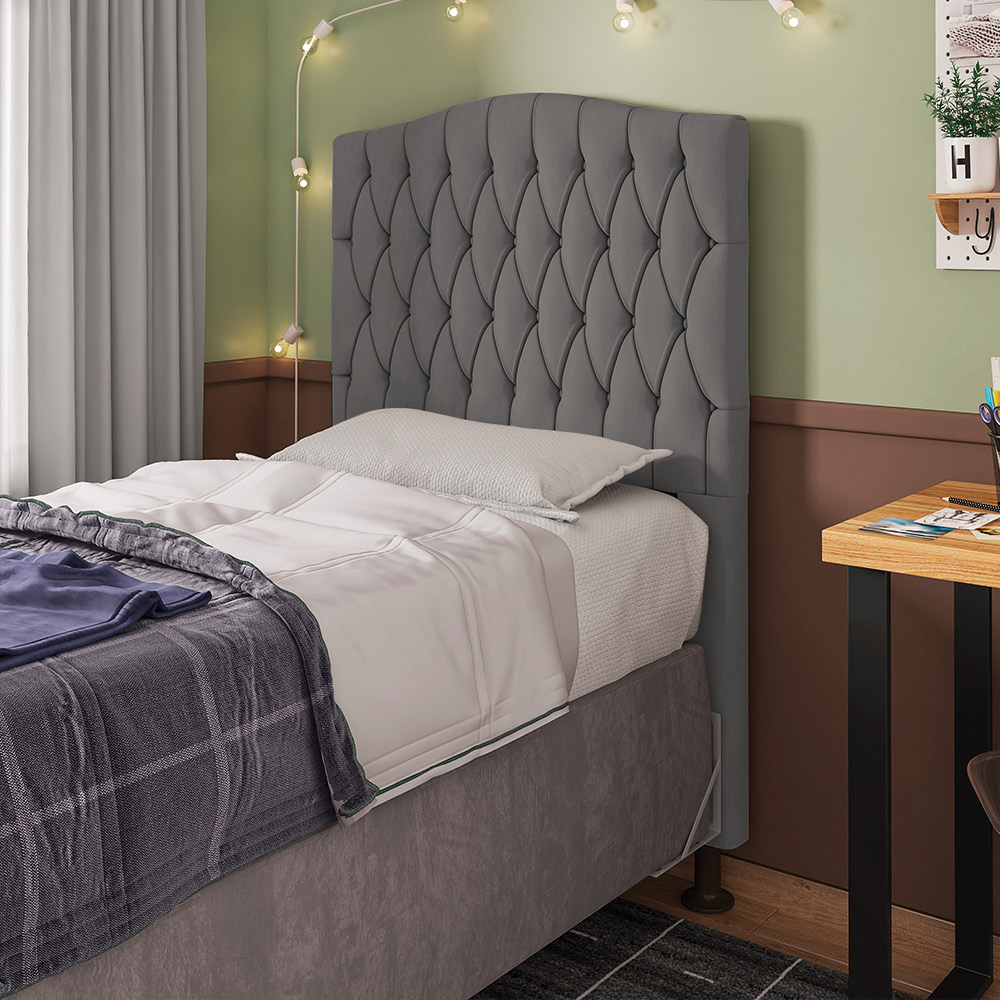 Cabeceira Greta Para Cama Box Solteiro 90 cm Suede Grafite - D'Rossi