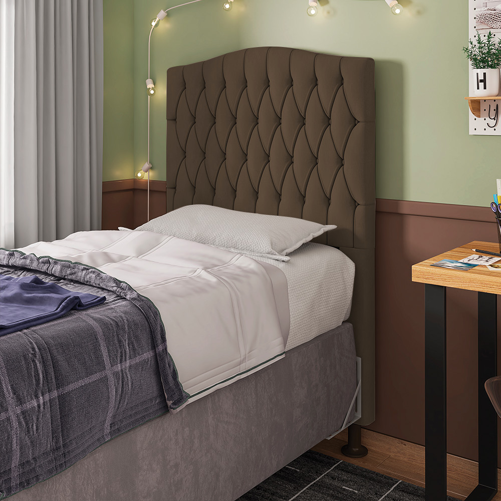 Cabeceira Greta Para Cama Box Solteiro 90 cm Suede Marrom - D'Rossi