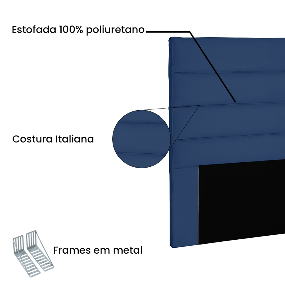Cabeceira La Italiana Para Cama Box Solteiro 90 cm Suede Azul Marinho - D'Rossi