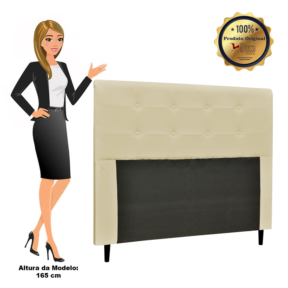 Cabeceira Luna Para Cama Box Queen 160 cm Corino Bege - D'Rossi