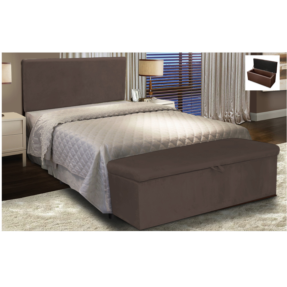Cabeceira Painel Clean para Cama Box Solteiro 100 cm Suede Marrom - D'Rossi