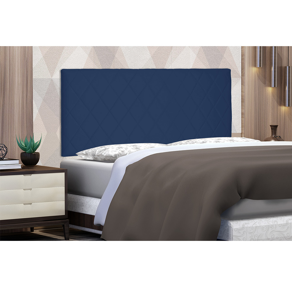 Cabeceira Painel Dubai Para Cama Box Queen 160 cm Suede Azul Marinho - D'Rossi