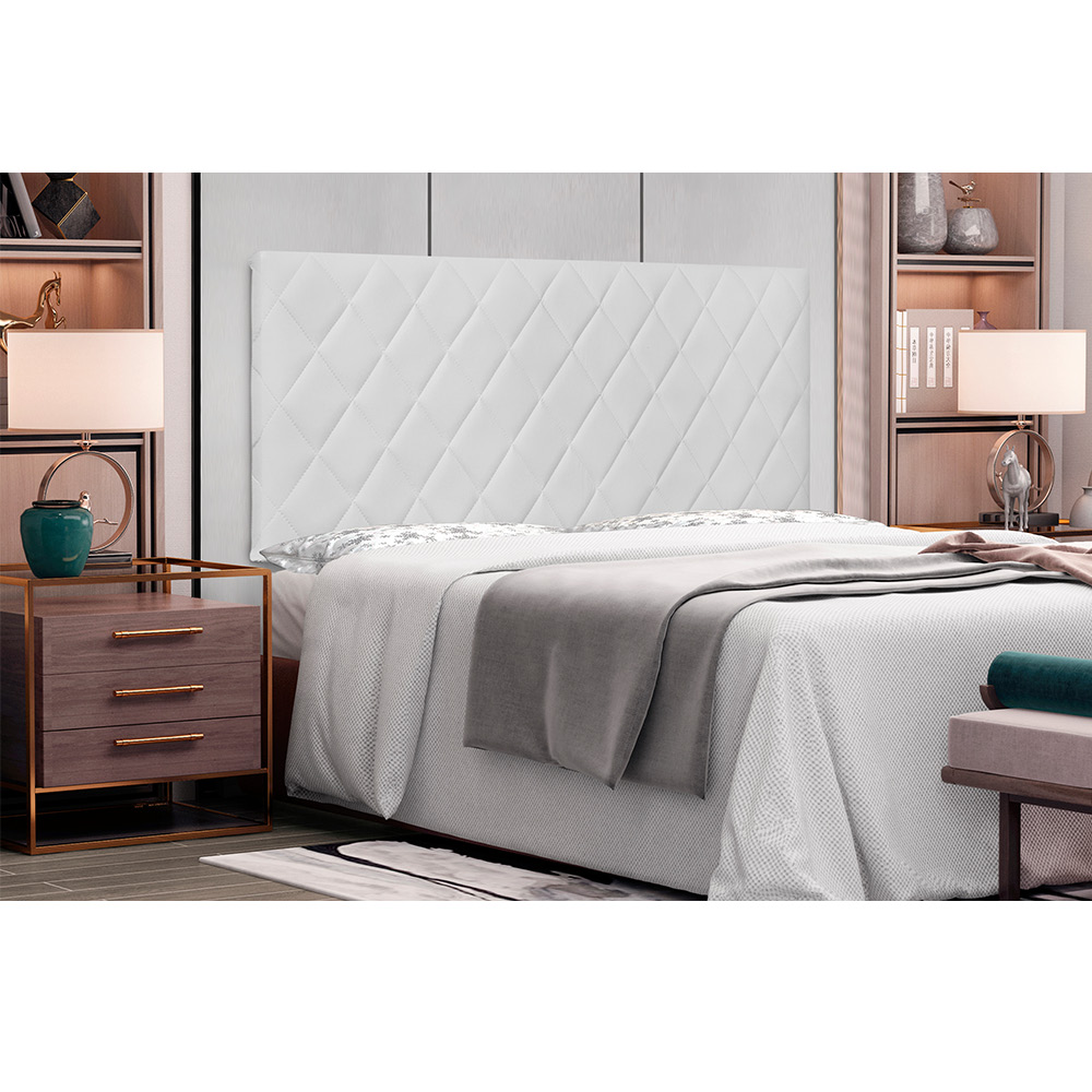 Cabeceira Painel Dubai Para Cama Box Solteiro 90 cm Corino Branco - D'Rossi