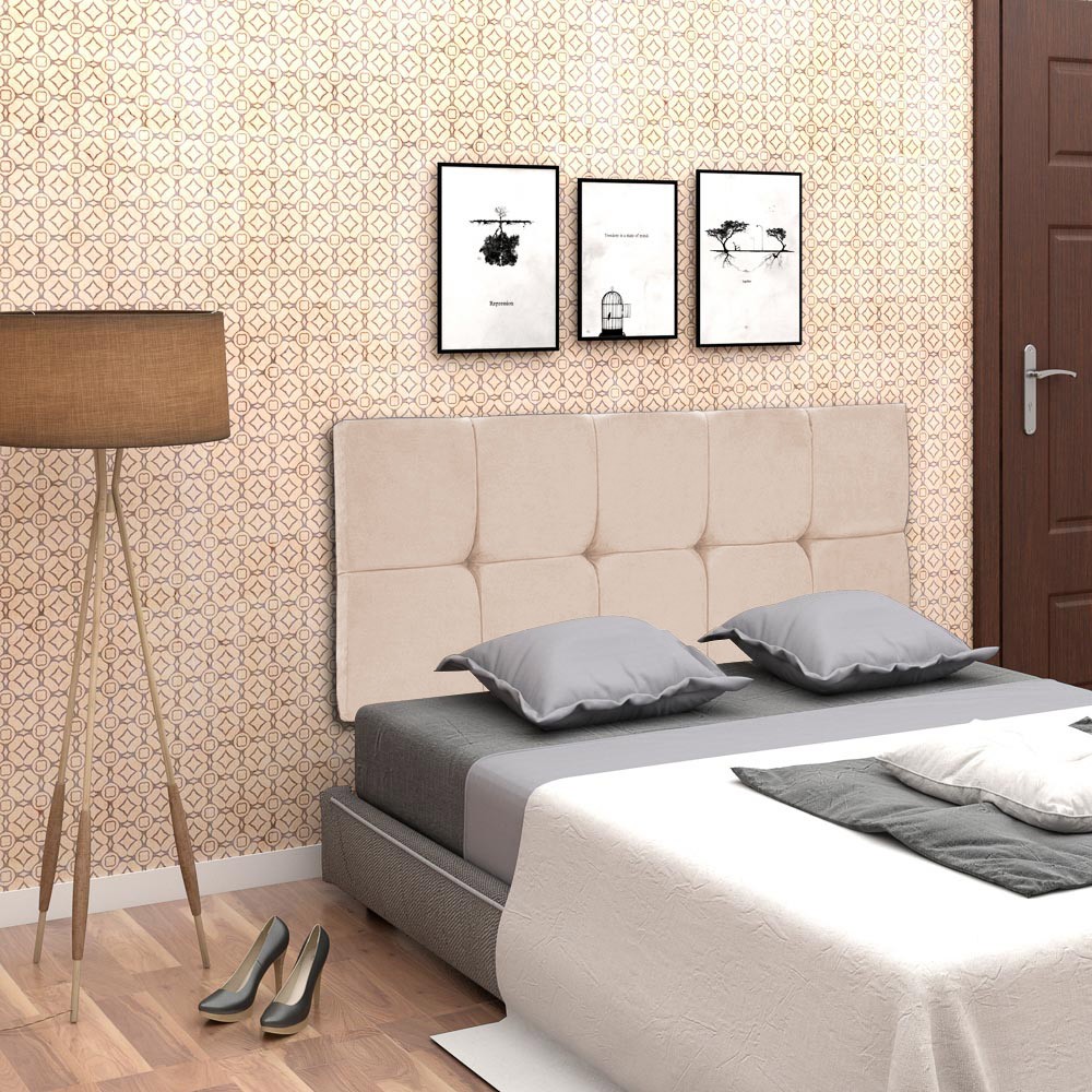 Cabeceira Painel Nina para Cama Box Solteiro 100 cm Suede Bege D'Rossi