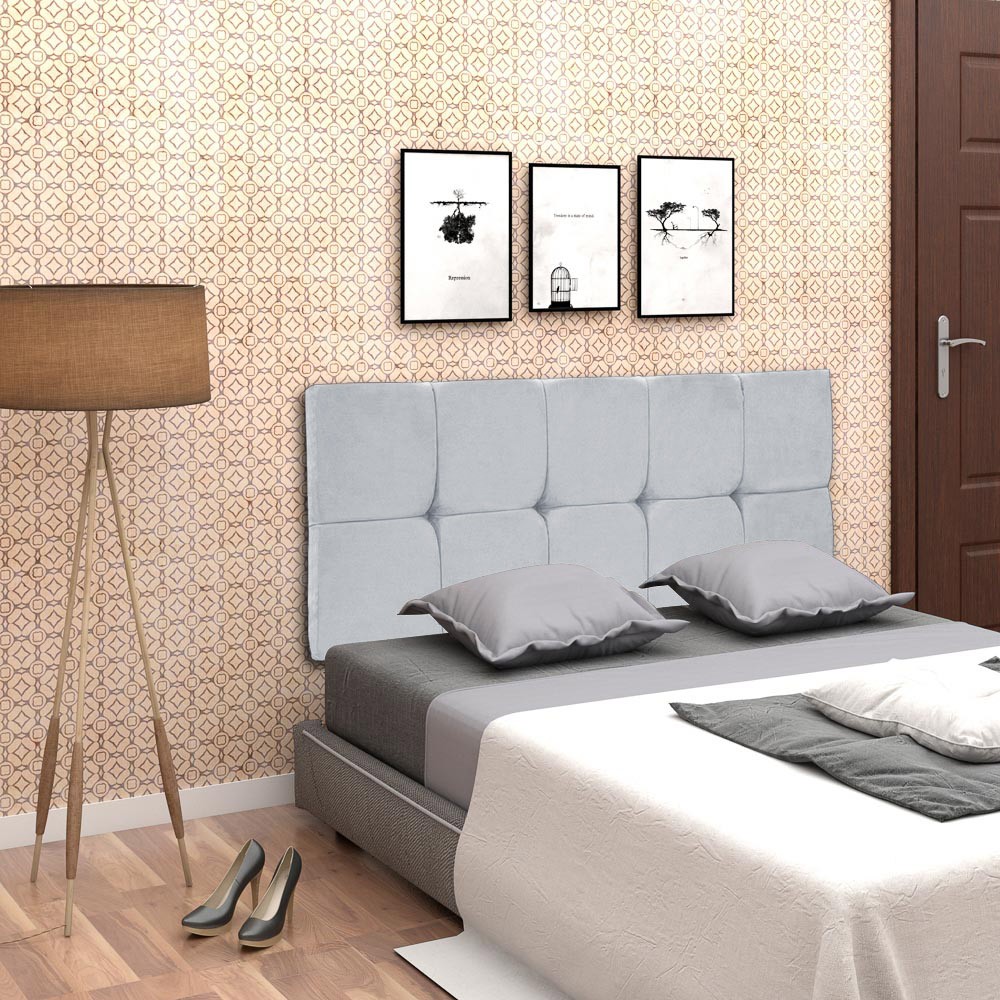 Cabeceira Painel Nina para Cama Box Solteiro 100 cm Suede Cinza D'Rossi