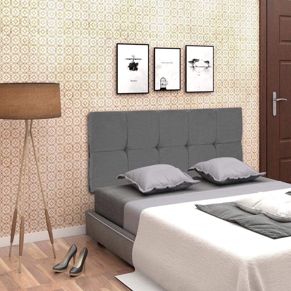 Cabeceira Painel Nina para Cama Box Solteiro 100 cm Suede Grafite D'Rossi