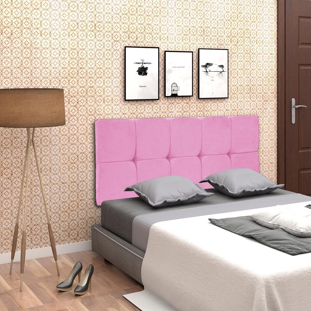 Cabeceira Painel Nina para Cama Box Solteiro 100 cm Suede Rosa Bebê D'Rossi