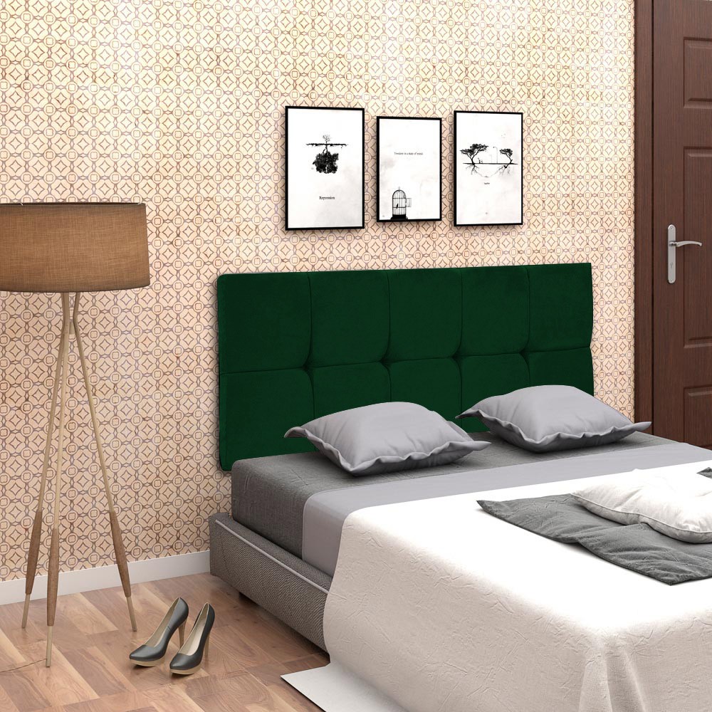 Cabeceira Painel Nina para Cama Box Solteiro 100 cm Suede Verde D'Rossi