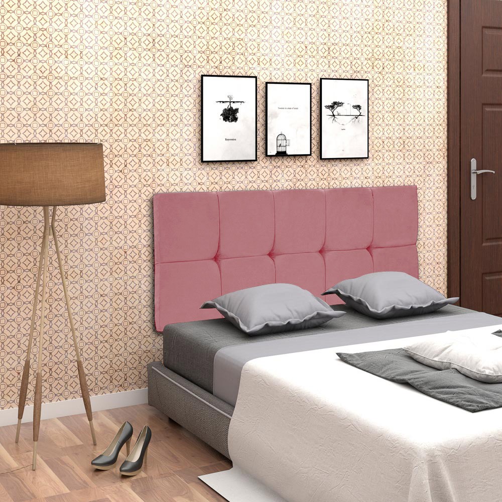 Cabeceira Painel Nina para Cama Box Solteiro 90 cm Suede Rose D'Rossi