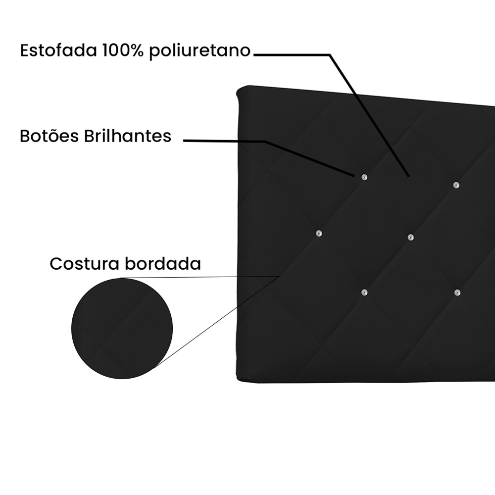 Cabeceira Painel Tânia Para Cama Box Solteiro 90 cm Corino Preto - D'Rossi