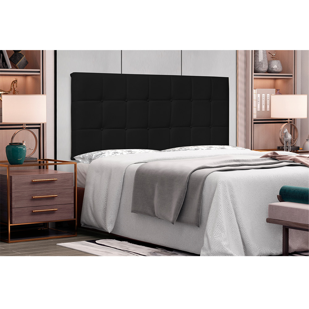 Cabeceira Painel Verona Para Cama Box King 195 cm Corino Preto - D'Rossi
