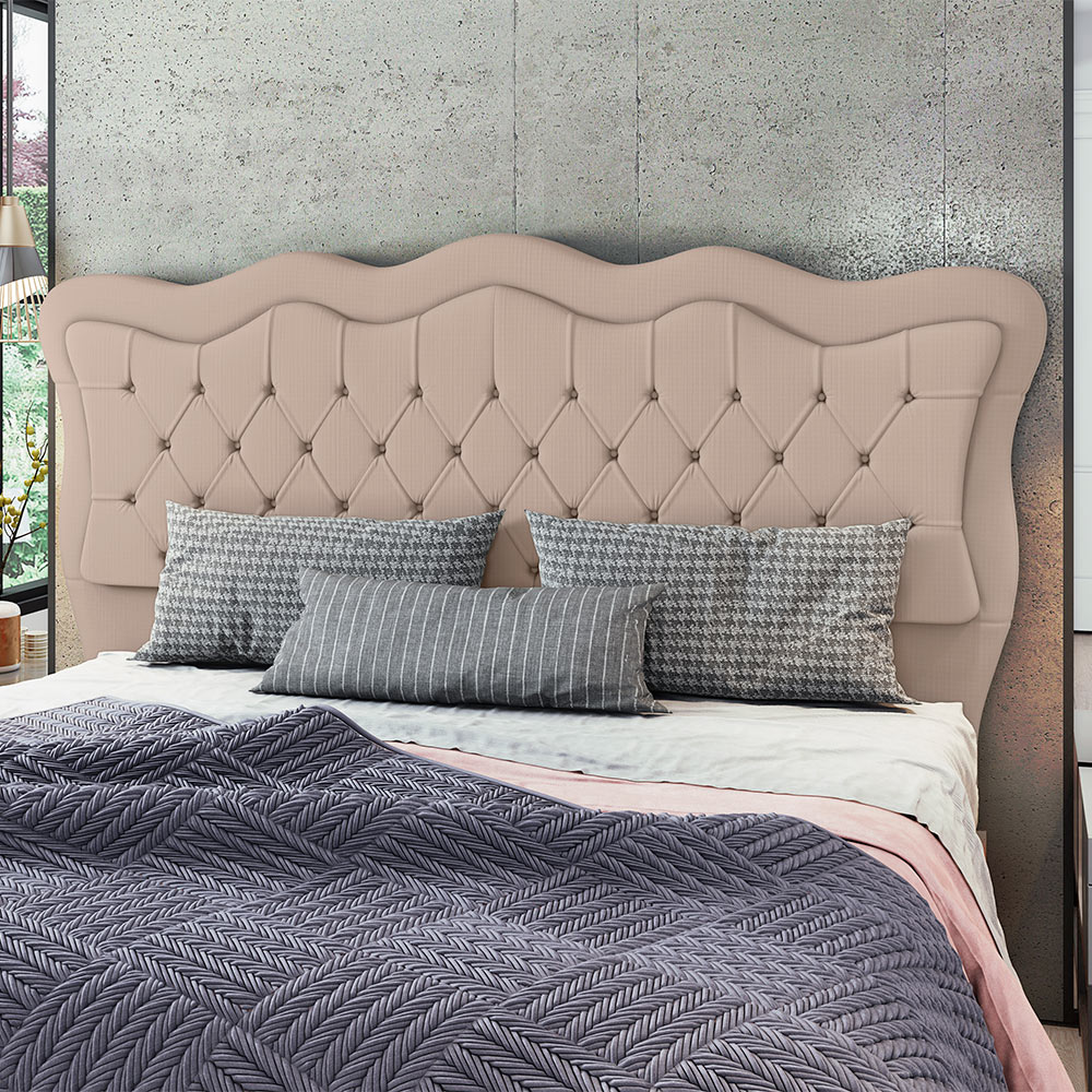 Cabeceira Para Cama Box Queen 160 cm Eliza Veludo Bege I02 - D'Rossi