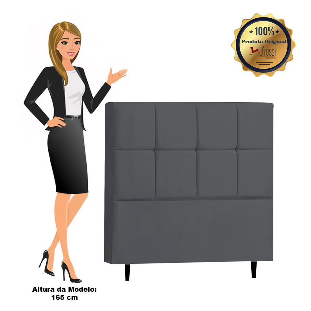 Cabeceira Roma para Cama Box Queen 160 cm Suede Cinza - D'Rossi