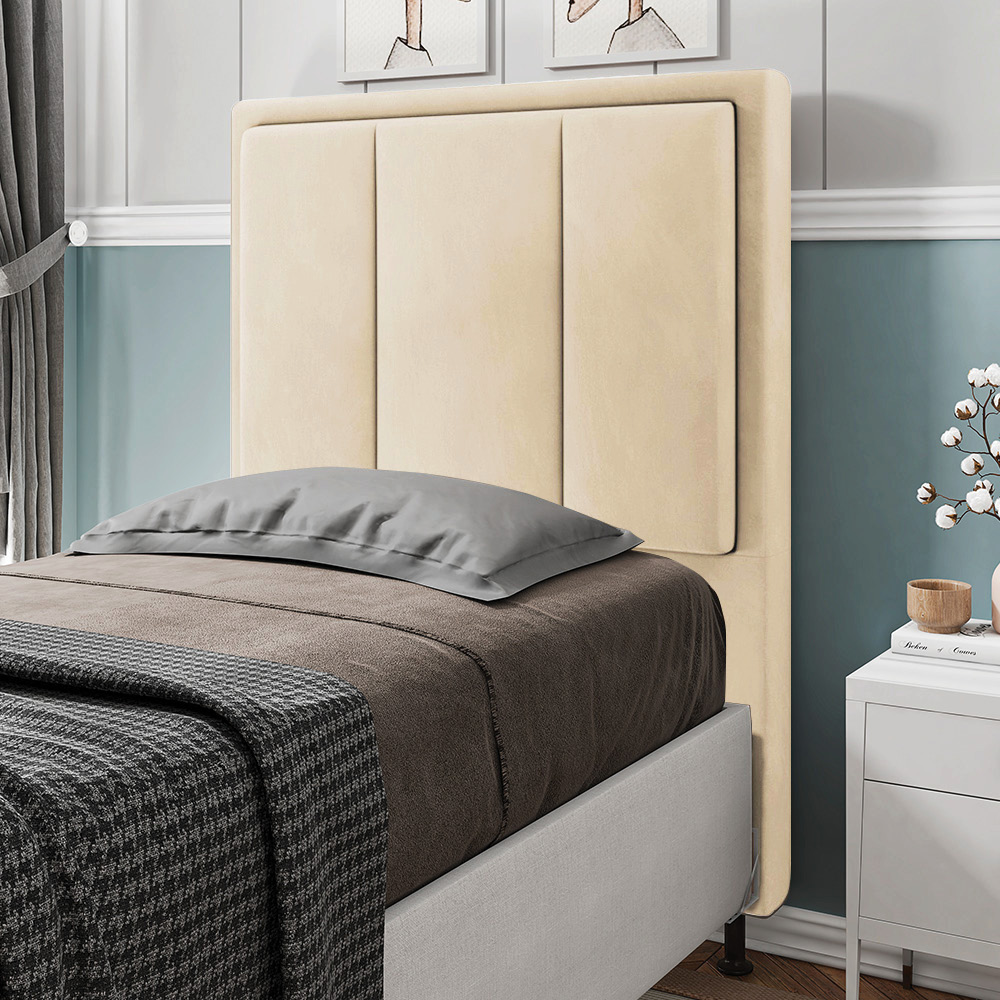Cabeceira Solteiro Cama Box 90cm Painel Sleep Suede Bege M11 - D'Rossi