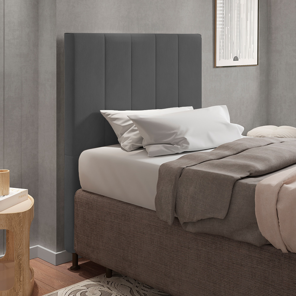 Cabeceira Solteiro Cama Box 90cm para Quarto Malibu Suede Grafite M11 - D'Rossi