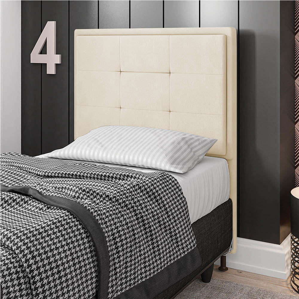 Cabeceira Solteiro Cama Box 90cm para Quarto Onix Suede Bege M11 - D'Rossi