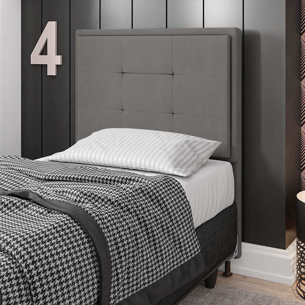 Cabeceira Solteiro Cama Box 90cm para Quarto Onix Suede Grafite M11 - D'Rossi