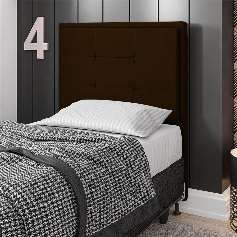 Cabeceira Solteiro Cama Box 90cm para Quarto Onix Suede Marrom M11 - D'Rossi