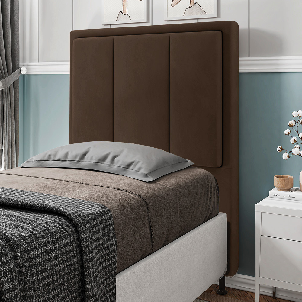 Cabeceira Solteiro Cama Box 90cm para Quarto Opala Suede Marrom M11 - D'Rossi
