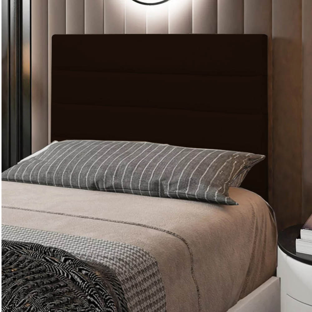 Cabeceira Solteiro Cama Box 90cm para Quarto Rubi Suede Marrom M11 - D'Rossi