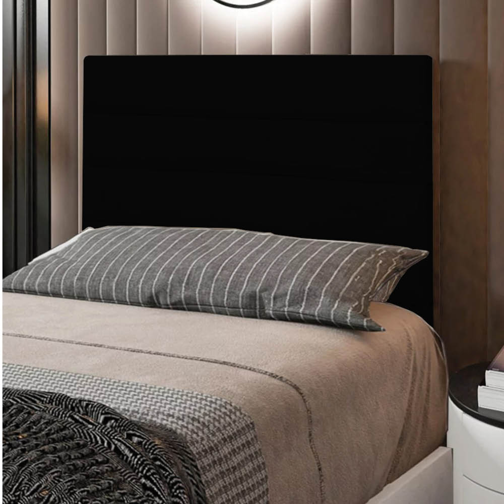 Cabeceira Solteiro Cama Box 90cm para Quarto Rubi Suede Preto M11 - D'Rossi