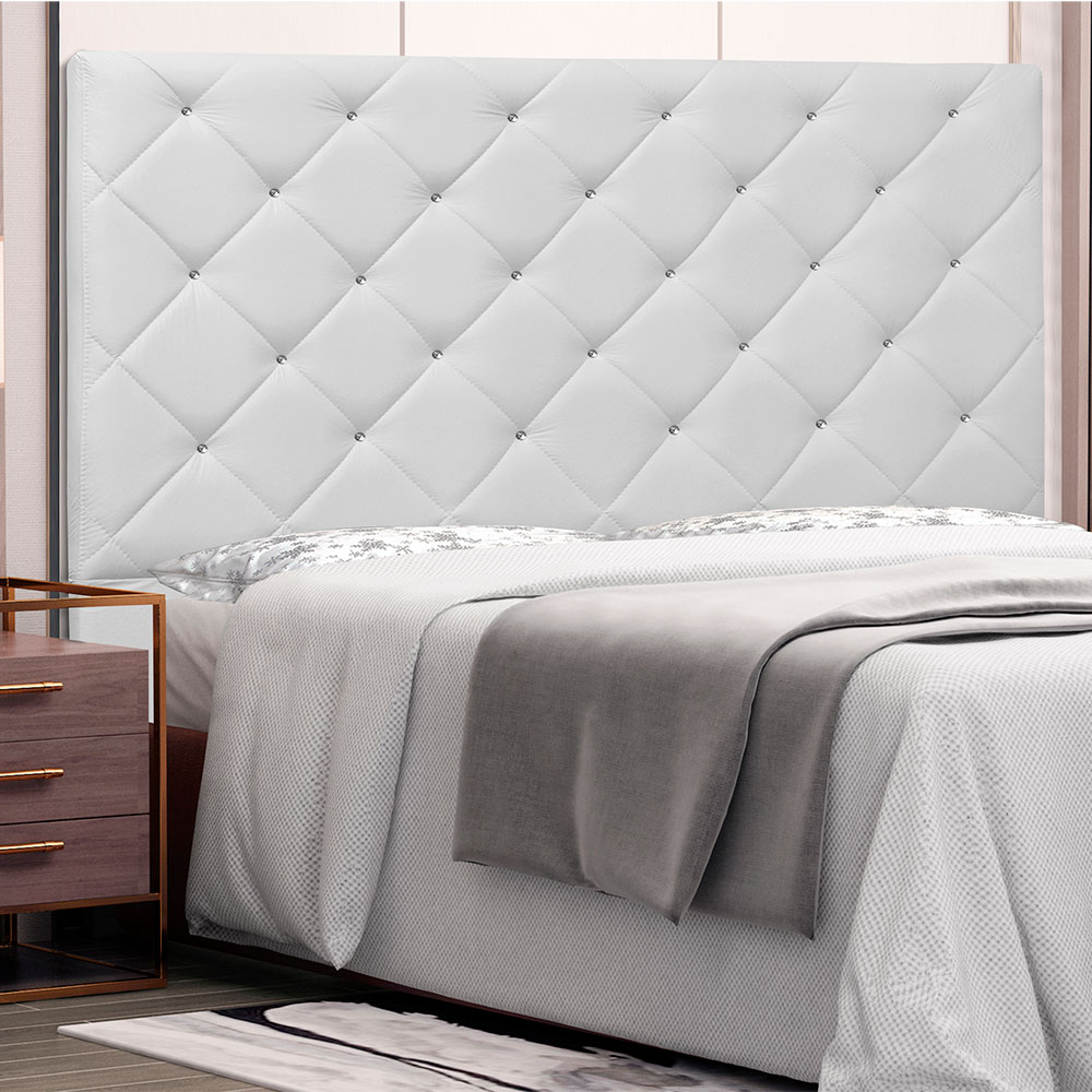 Cabeceira Tania Para Cama Box Queen 160 cm Corino Branco  - D'Rossi