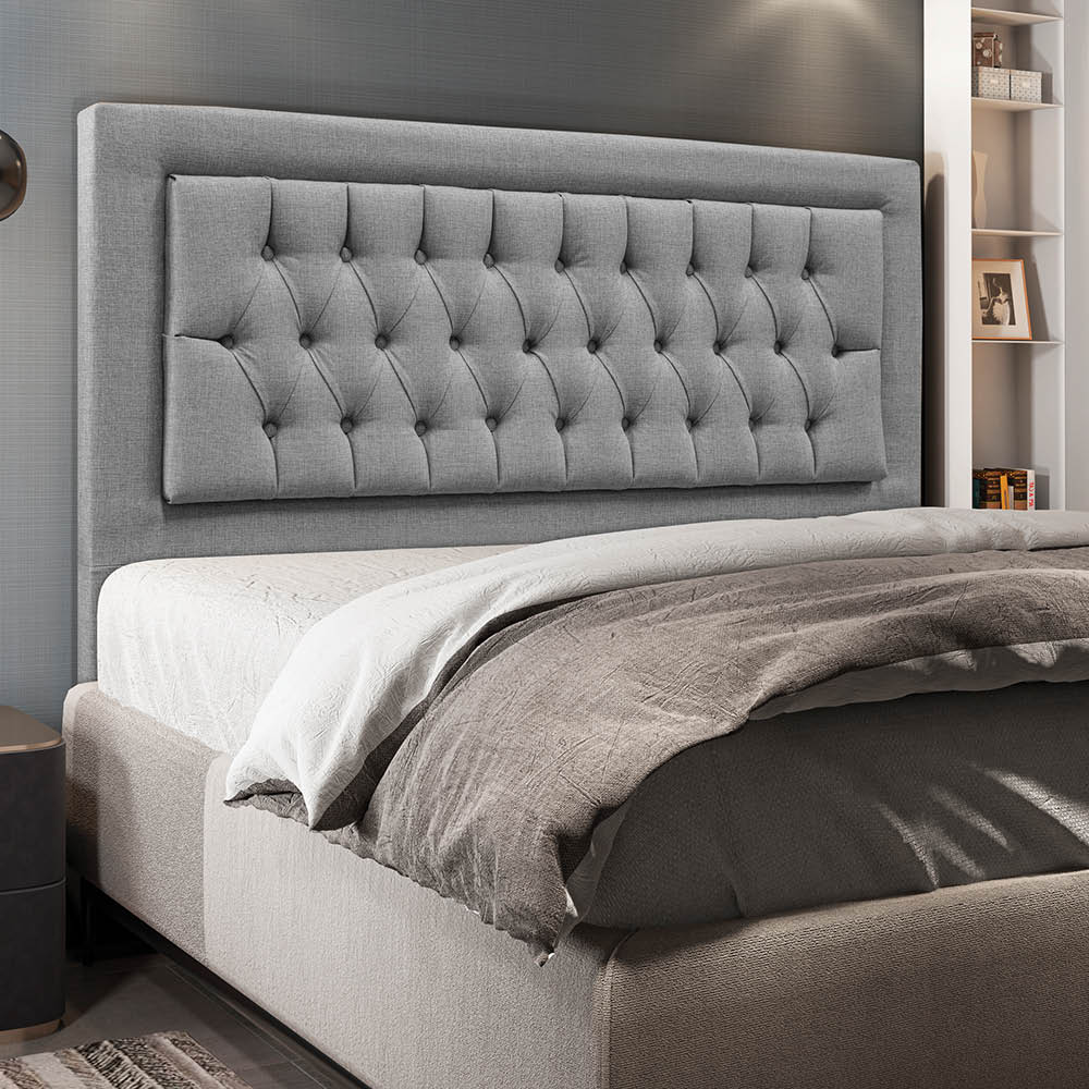 Cabeceira Turquesa Para Cama Box Casal 140 cm Linho Cinza - D'Rossi