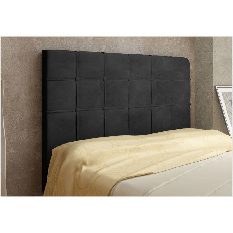 Cabeceira Veneza Cama Box Solteiro 90 cm Suede Preto D'Rossi
