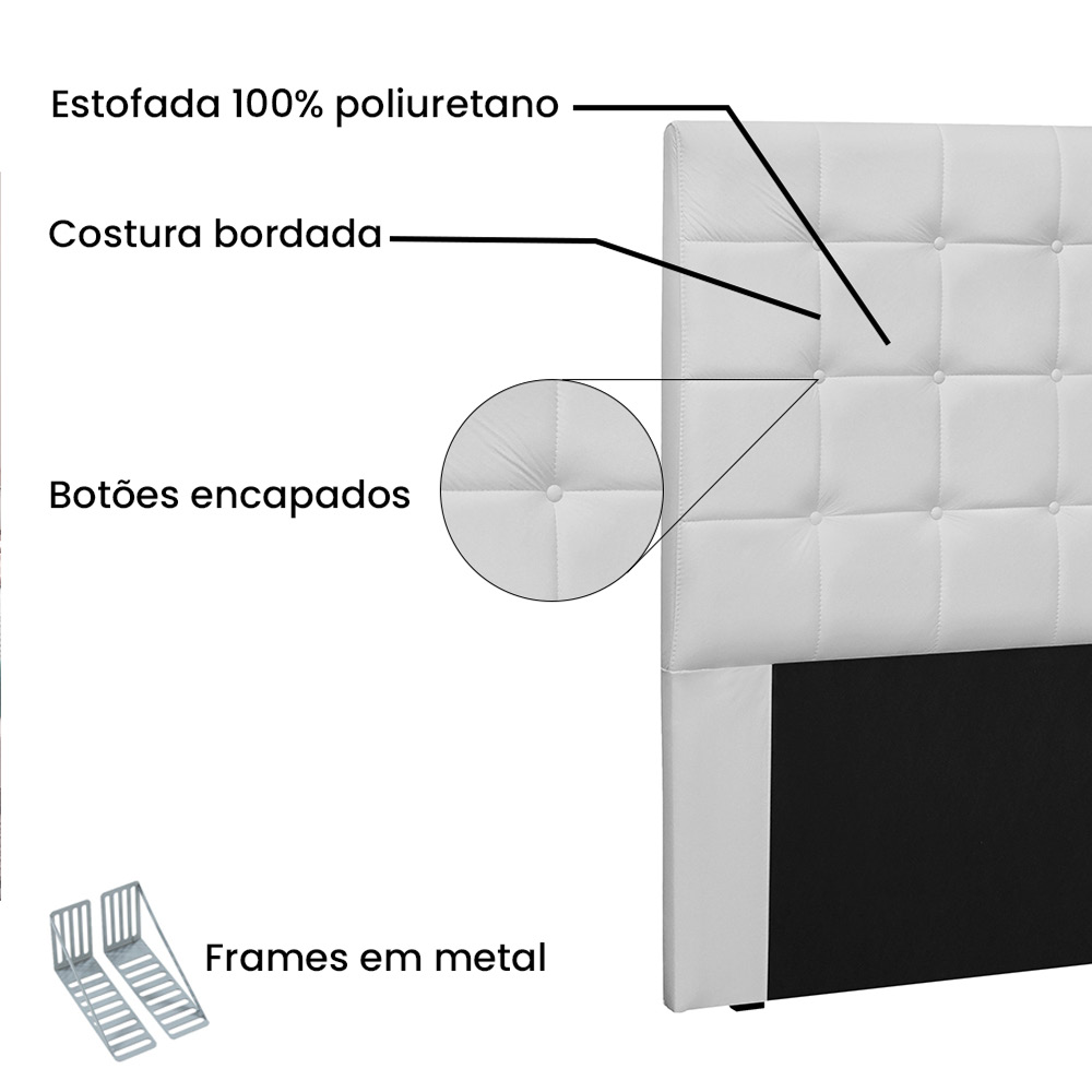 Cabeceira Verona Para Cama Box King 195 cm Corino Branco - D'Rossi