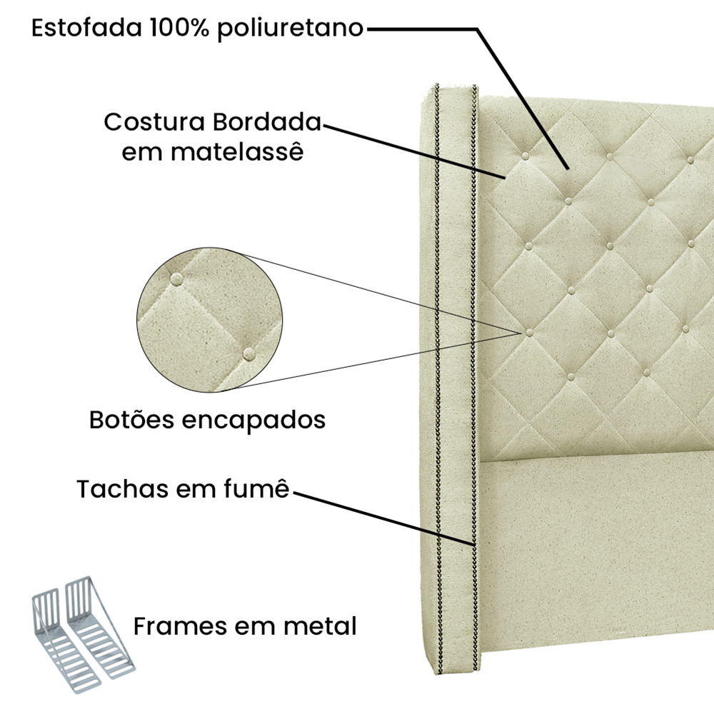 Cabeceira Vicenza Para Cama Box Casal 140 cm Linho Rustico Natural - D'Rossi