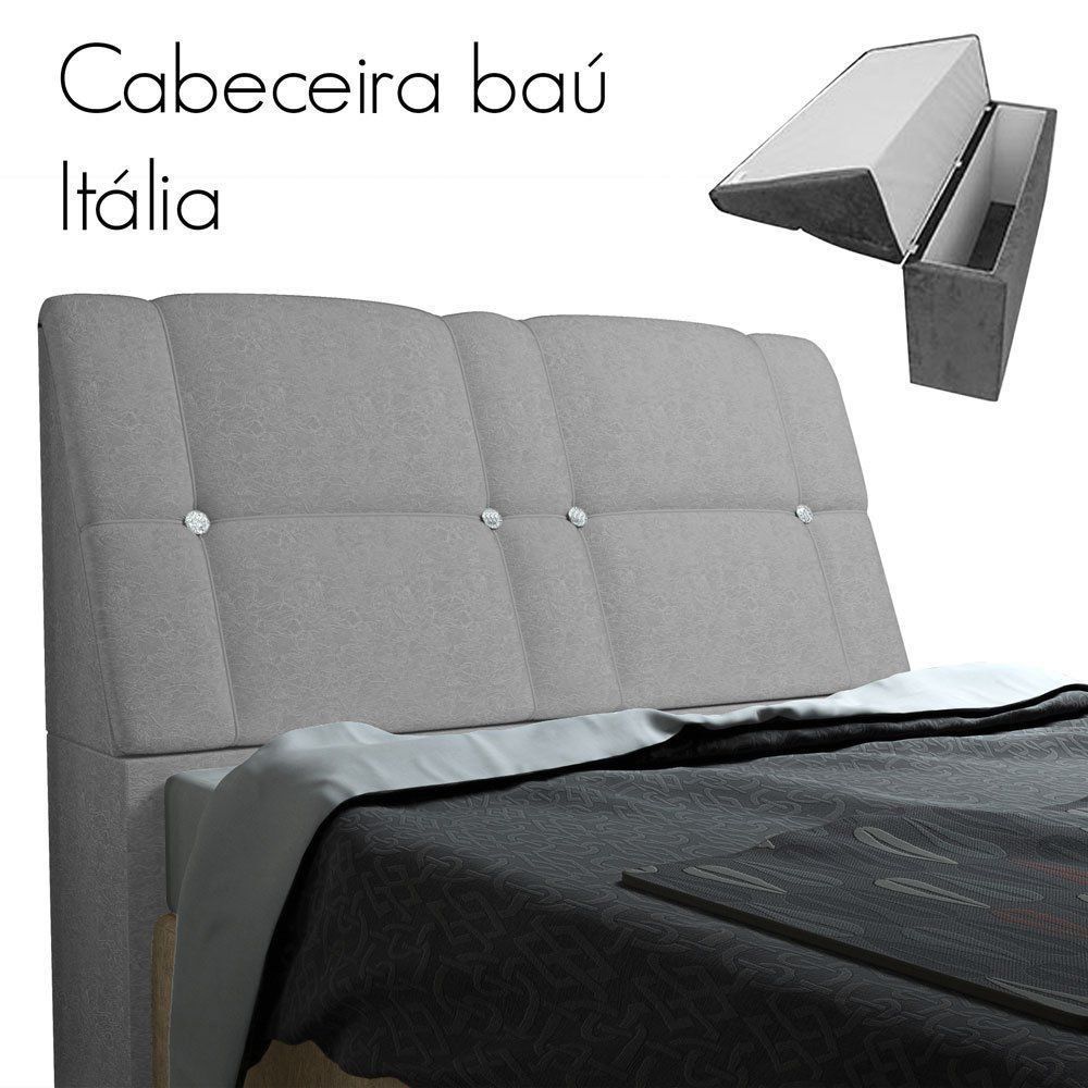 Cabeceira com Baú Itália Cama Box Queen 160 cm Suede Cinza D'Rossi