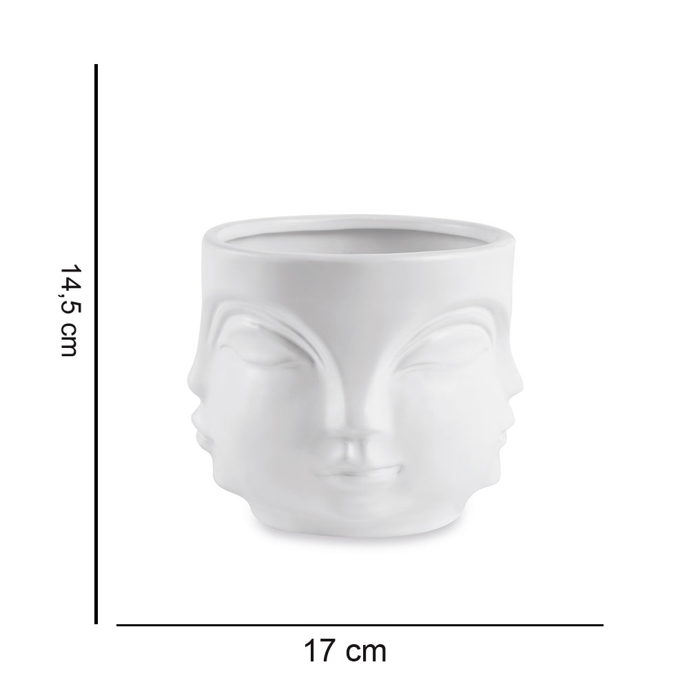 Cachepot "Rosto" Branco em Cerâmica 14,5x17 cm - D'Rossi