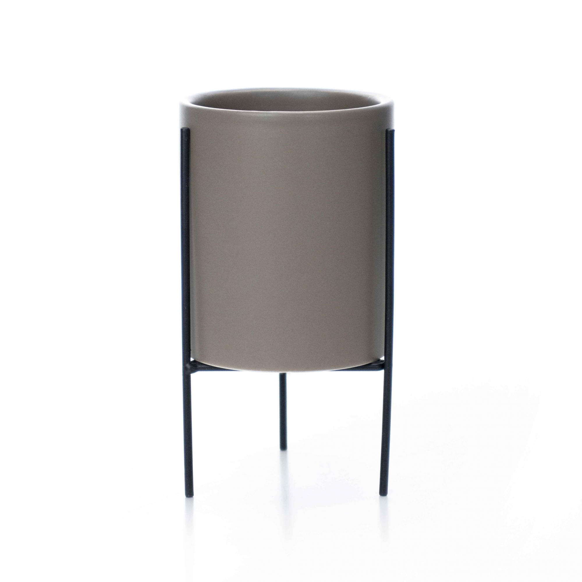 Cachepot Cinza com Suporte em Metal G 15X8 cm - D'Rossi