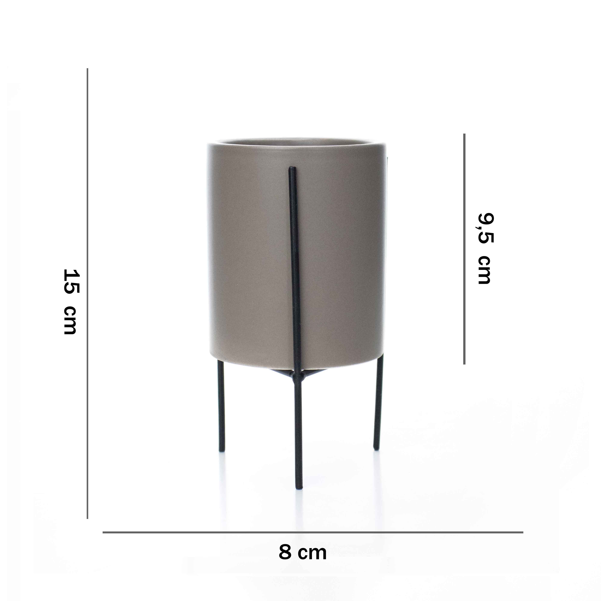 Cachepot Cinza com Suporte em Metal G 15X8 cm - D'Rossi