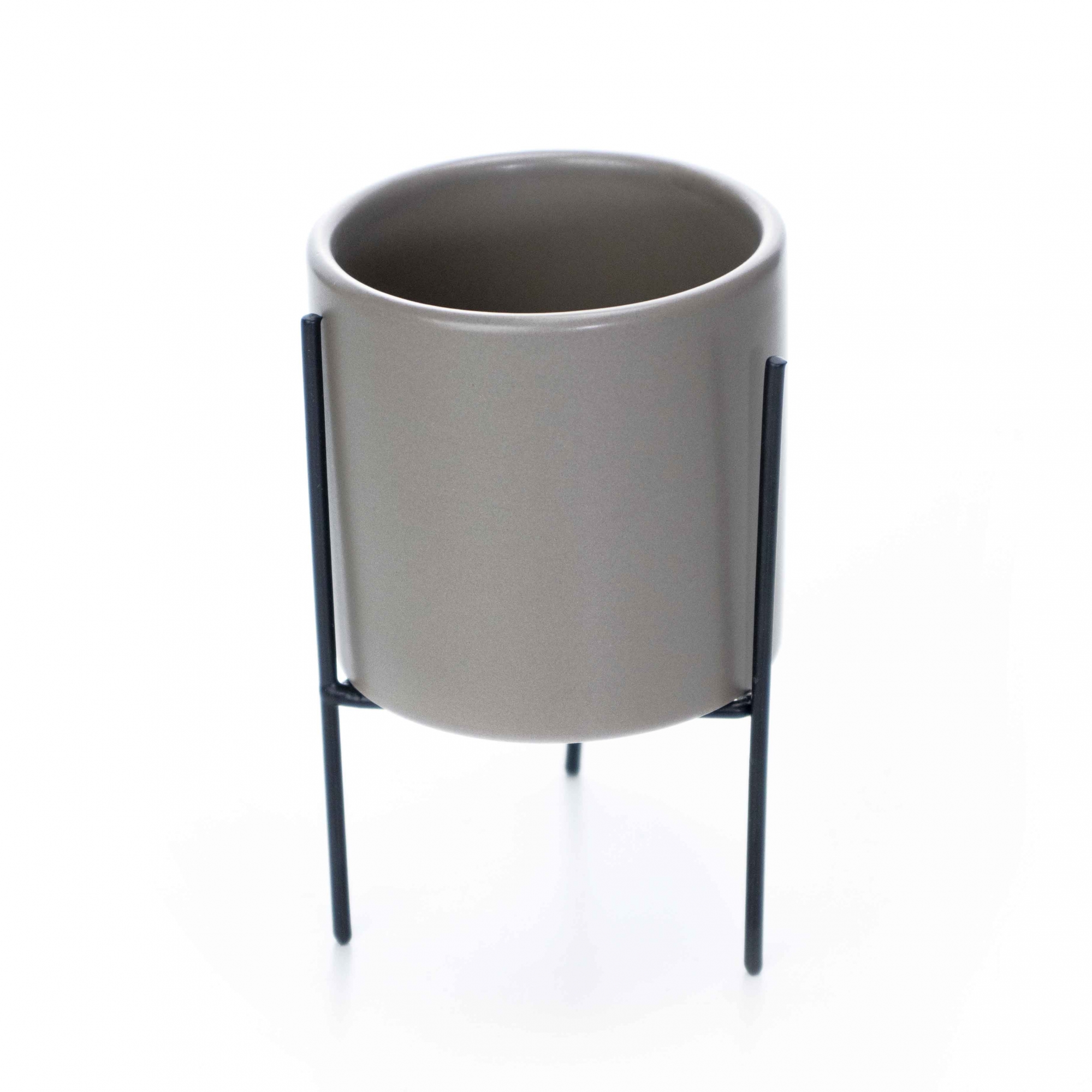 Cachepot Cinza com Suporte em Metal M 13X8 cm - D'Rossi